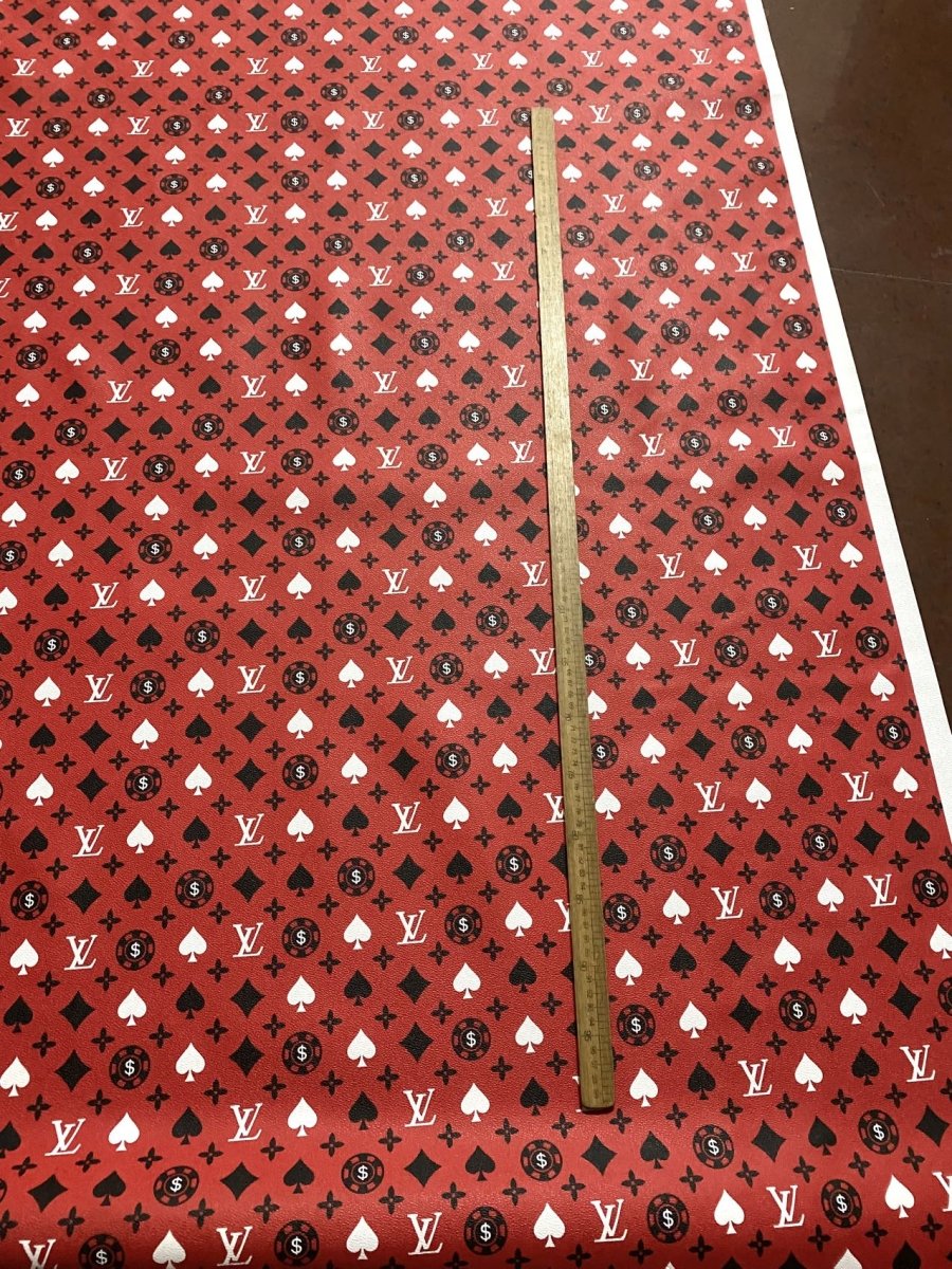 Red Poker Louis Vuitton Designer Fabric Faux DIY Leather Sheet - mingfabricstore