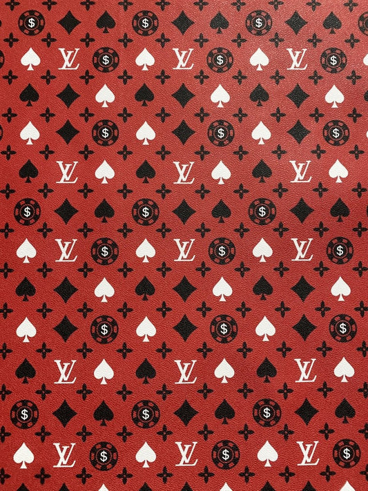 Red Poker Louis Vuitton Designer Fabric Faux DIY Leather Sheet - mingfabricstore