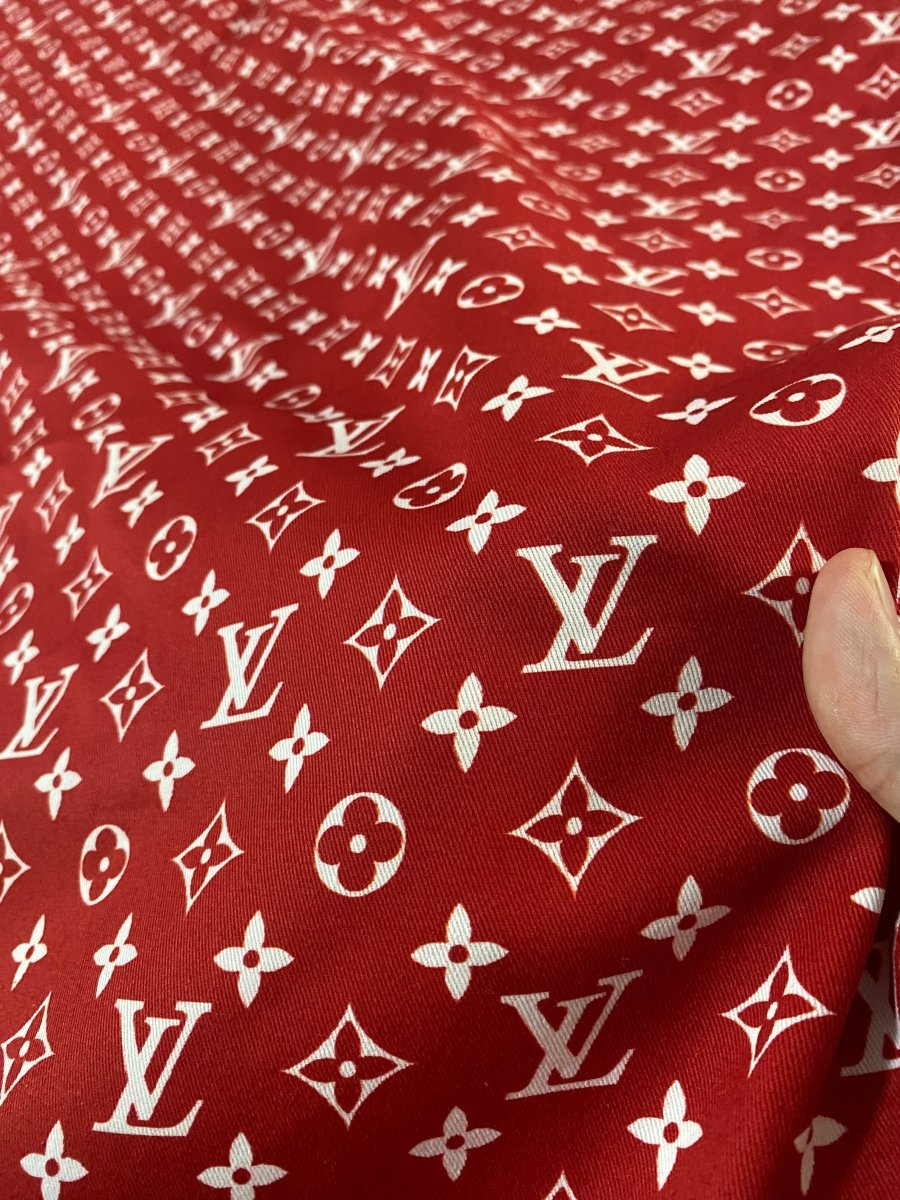 Red White Louis Vuitton Monogram Designer Shirt Fabric for Custom Handmade DIY - mingfabricstore
