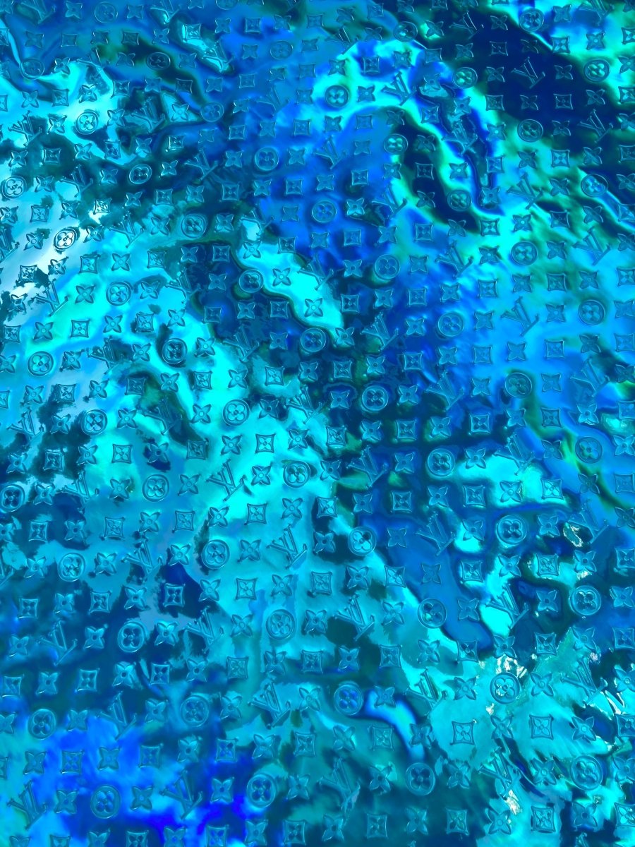 Reflective Turquoise Embossed LV Vinyl Fabric for Custom Sneakers DIY Sewing - mingfabricstore