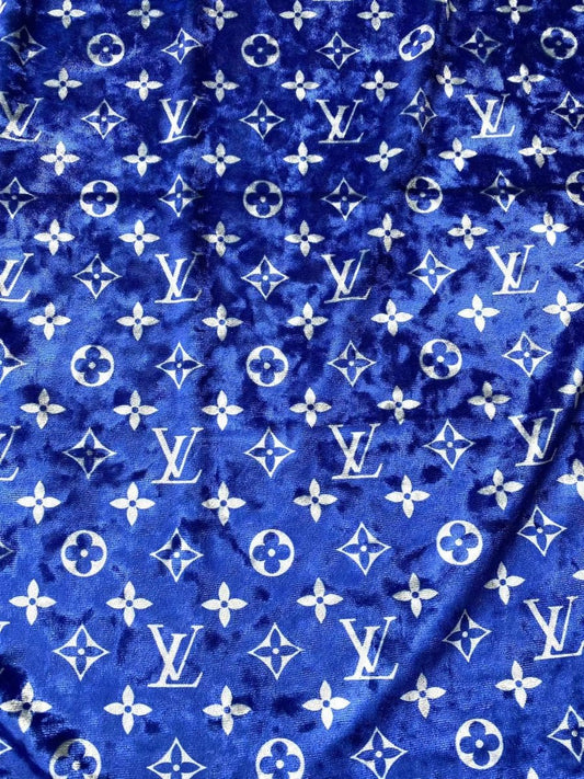 Royal Blue Luxury Louis Vuitton Velvet Fabric for Bespoke Car Wrap - mingfabricstore