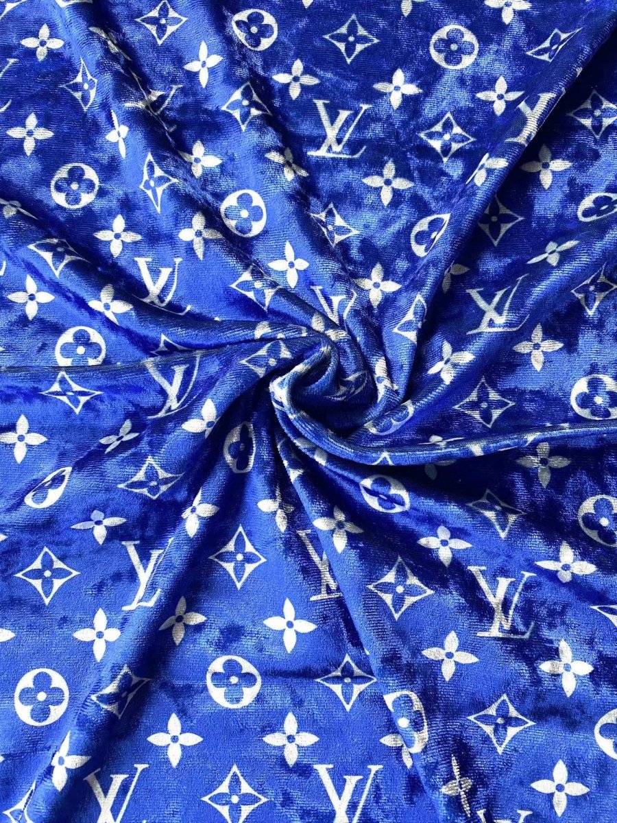 Royal Blue Luxury Louis Vuitton Velvet Fabric for Bespoke Car Wrap - mingfabricstore