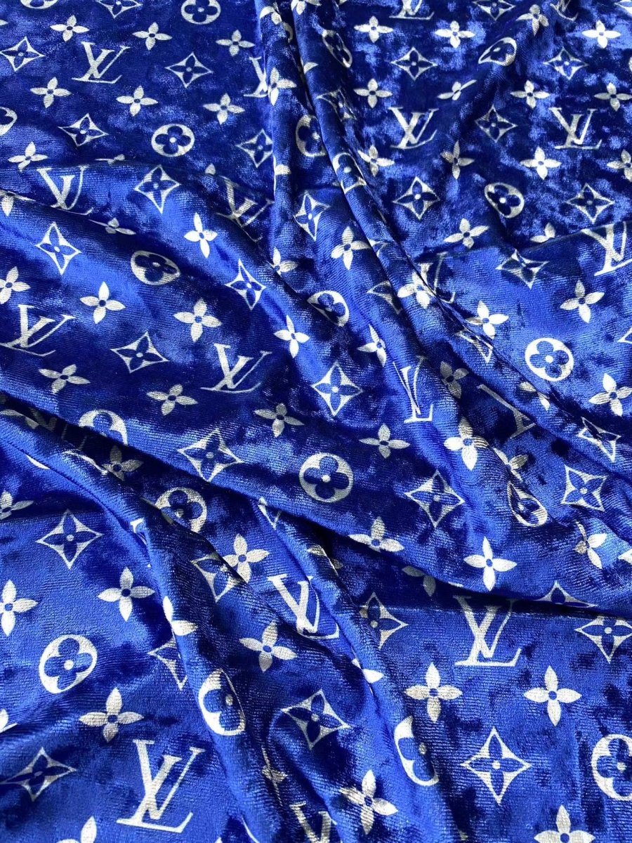 Royal Blue Luxury Louis Vuitton Velvet Fabric for Bespoke Car Wrap - mingfabricstore