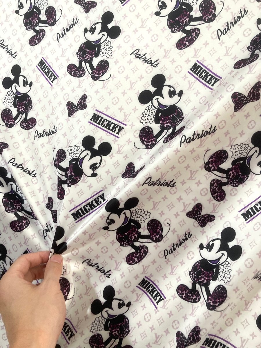 Satin Fabric Mickey Mouse LV Satin for DIY Custom Upholstery - mingfabricstore