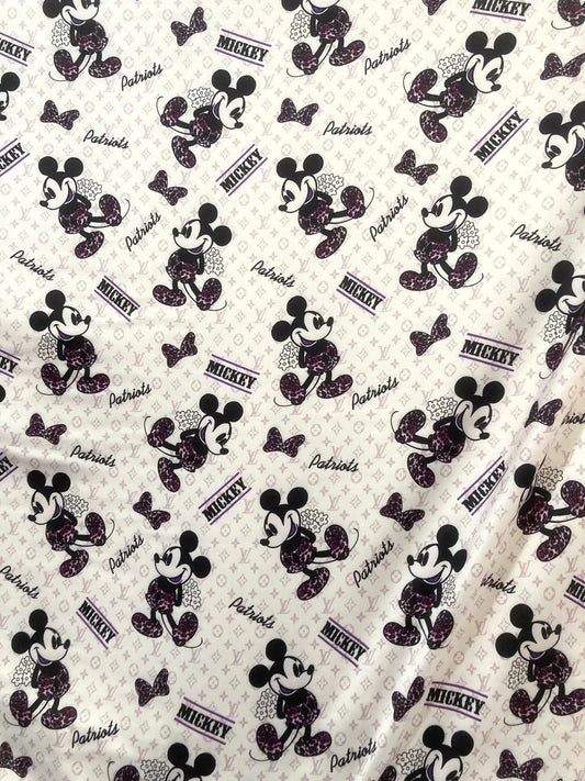 Satin Fabric Mickey Mouse LV Satin for DIY Custom Upholstery - mingfabricstore