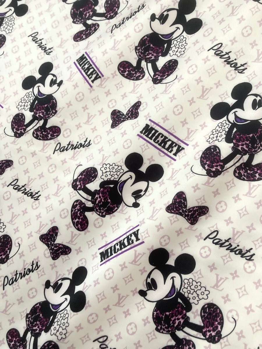 Satin Fabric Mickey Mouse LV Satin for DIY Custom Upholstery - mingfabricstore