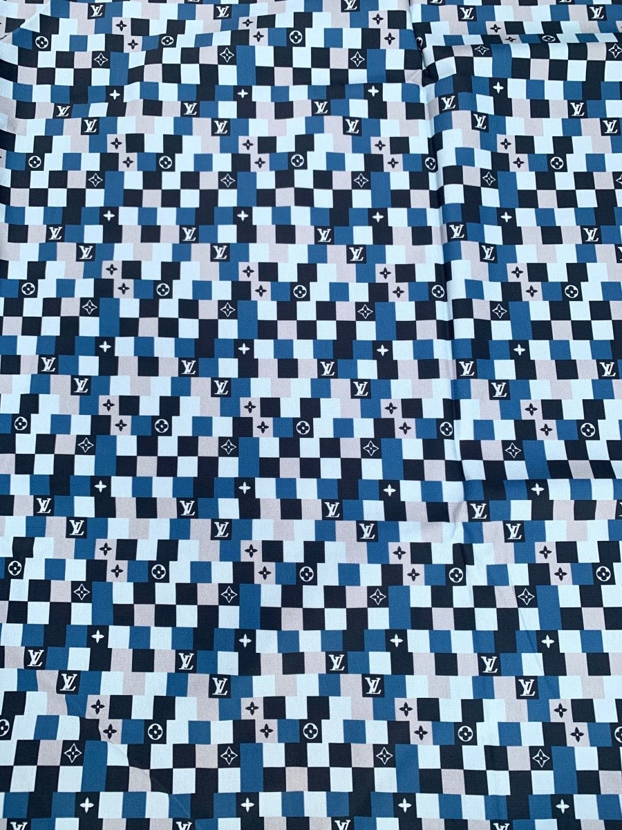 Sewing Custom Blue Damier Camouflage LV Cotton Fabric for DIY Apparel Suit - mingfabricstore