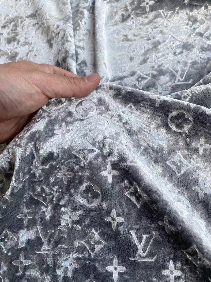 Shiny Silver Grey LV Velvet for Shoes - mingfabricstore