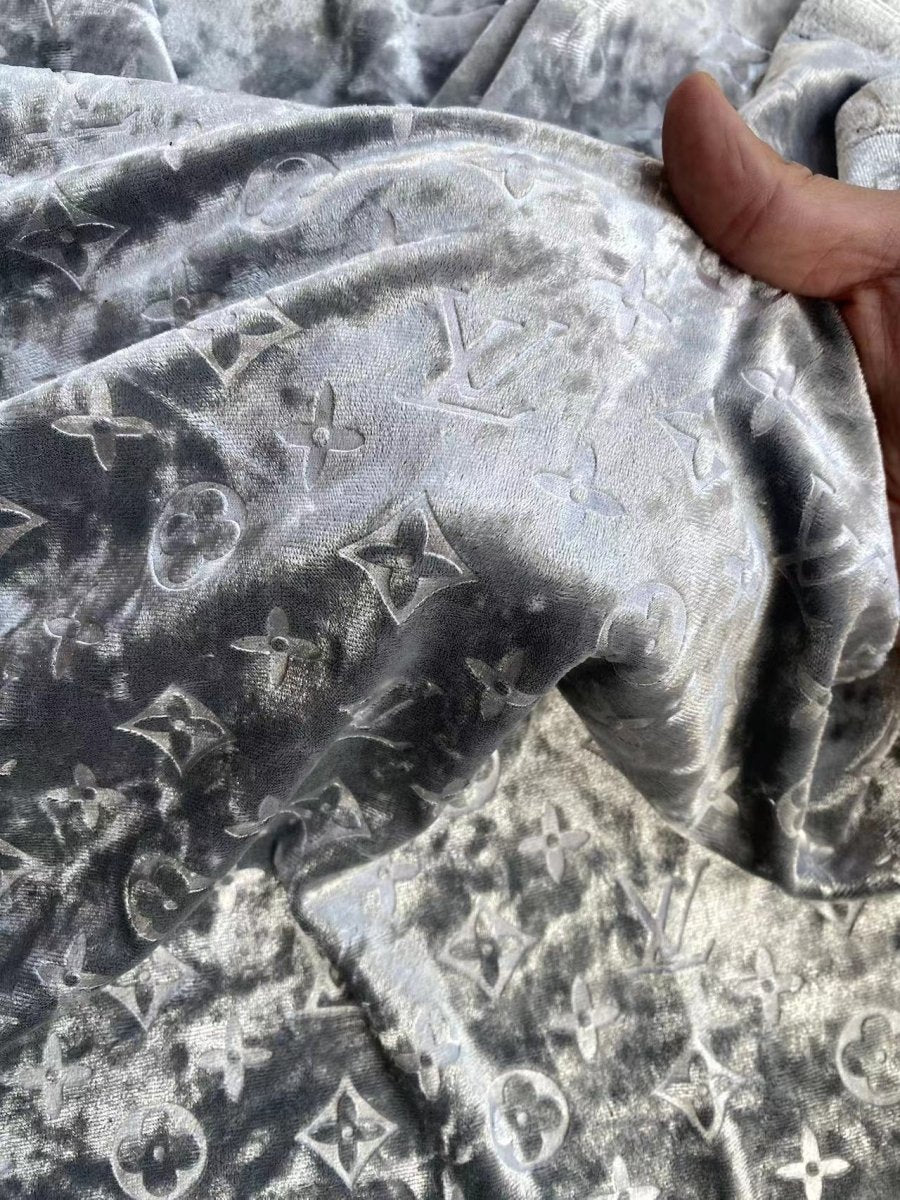 Shiny Silver Grey LV Velvet for Shoes - mingfabricstore