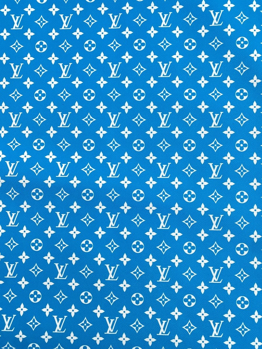 Sky Blue LV Vinyl Leather Fabric for Handmade DIY Sewing Custom Sneakers - mingfabricstore