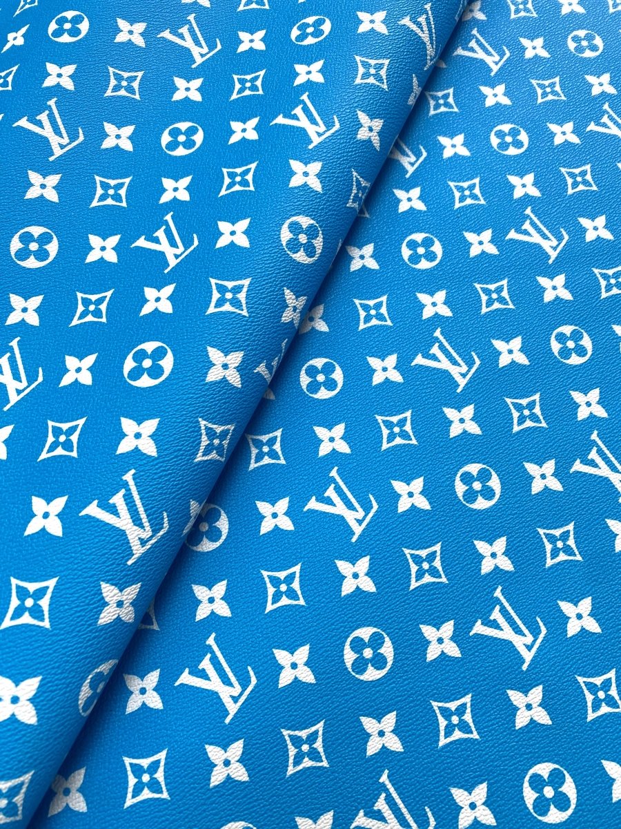 Sky Blue LV Vinyl Leather Fabric for Handmade DIY Sewing Custom Sneakers - mingfabricstore