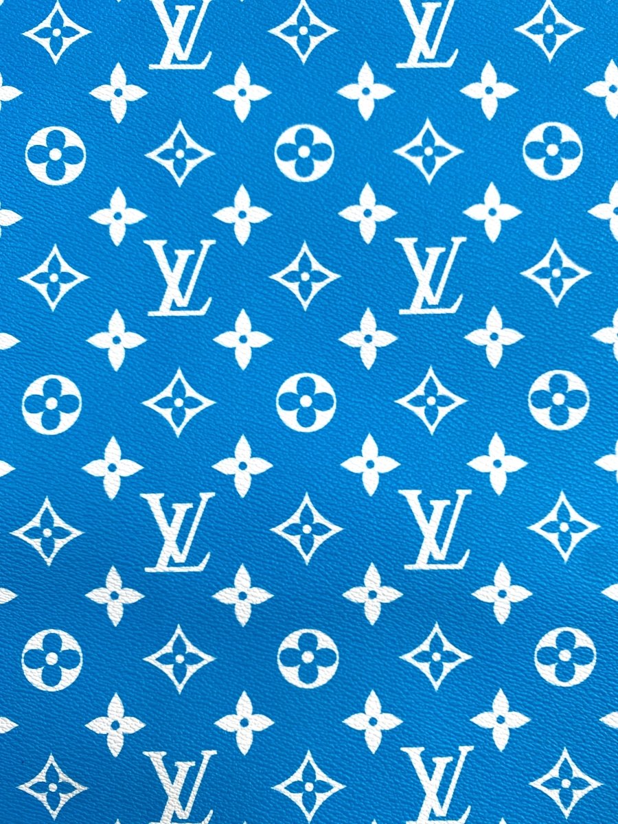 Sky Blue LV Vinyl Leather Fabric for Handmade DIY Sewing Custom Sneakers - mingfabricstore