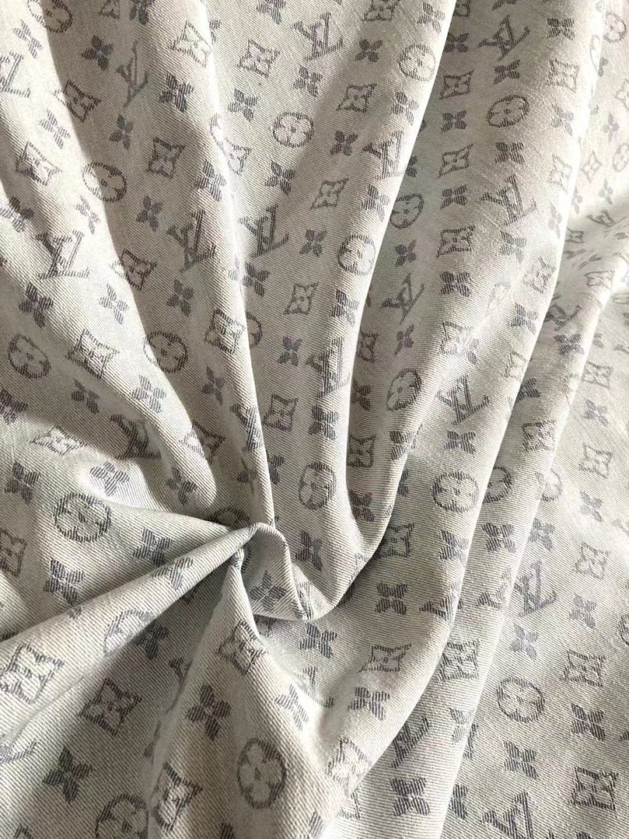 Soft Cotton White Grey LV Denim Fabric for Clothing Custom Shoes - mingfabricstore