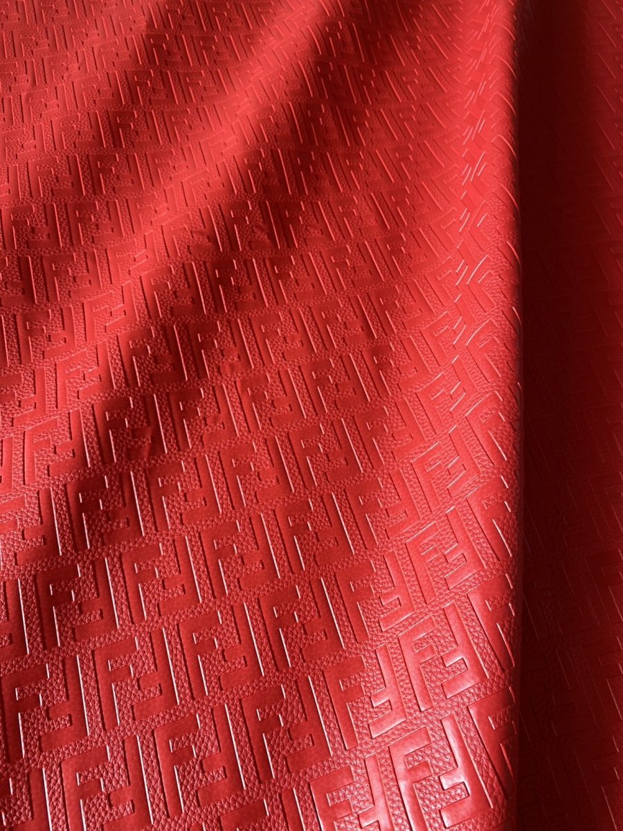 Soft Red Embossed Fendi Custom Designer Faux Leather Sheet for Helmet DIY Sewing Projects - mingfabricstore