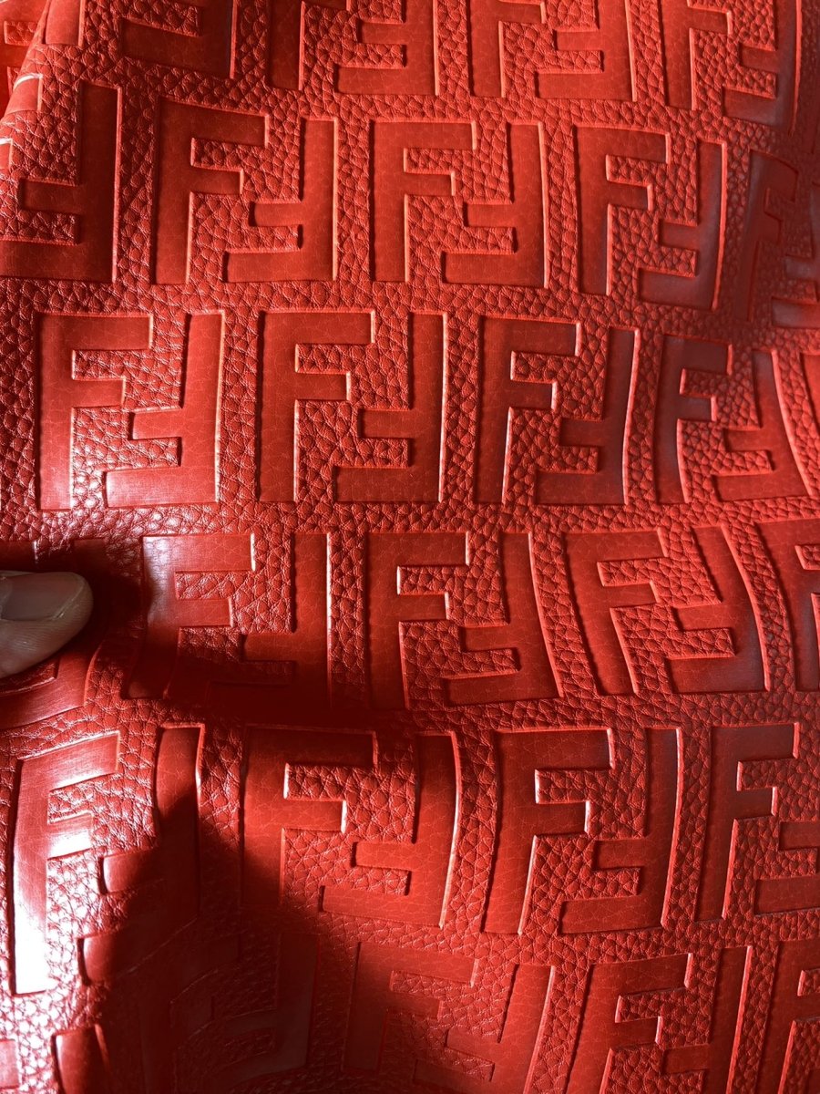 Soft Red Embossed Fendi Custom Designer Faux Leather Sheet for Helmet DIY Sewing Projects - mingfabricstore