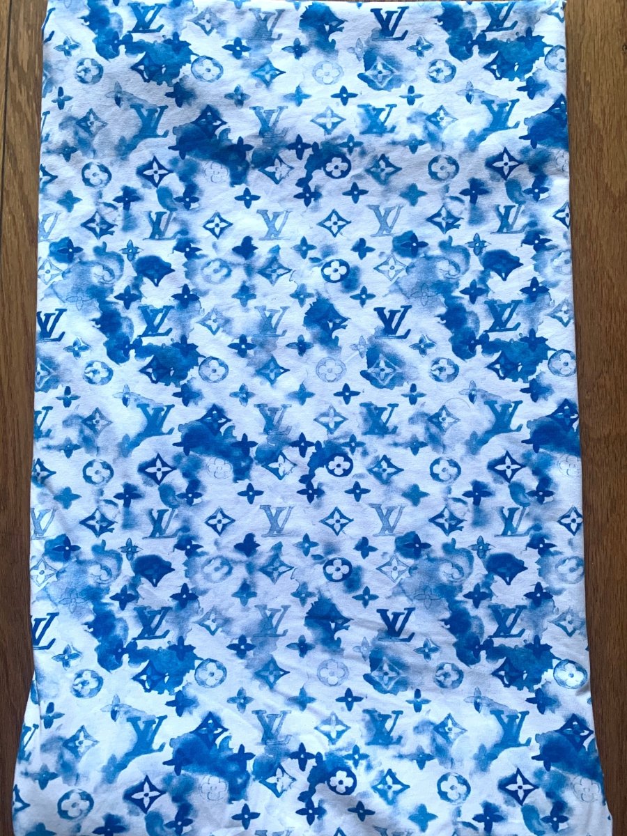 Stretchy Blue Watercolor LV Cotton Fabric for T-Shirt - mingfabricstore
