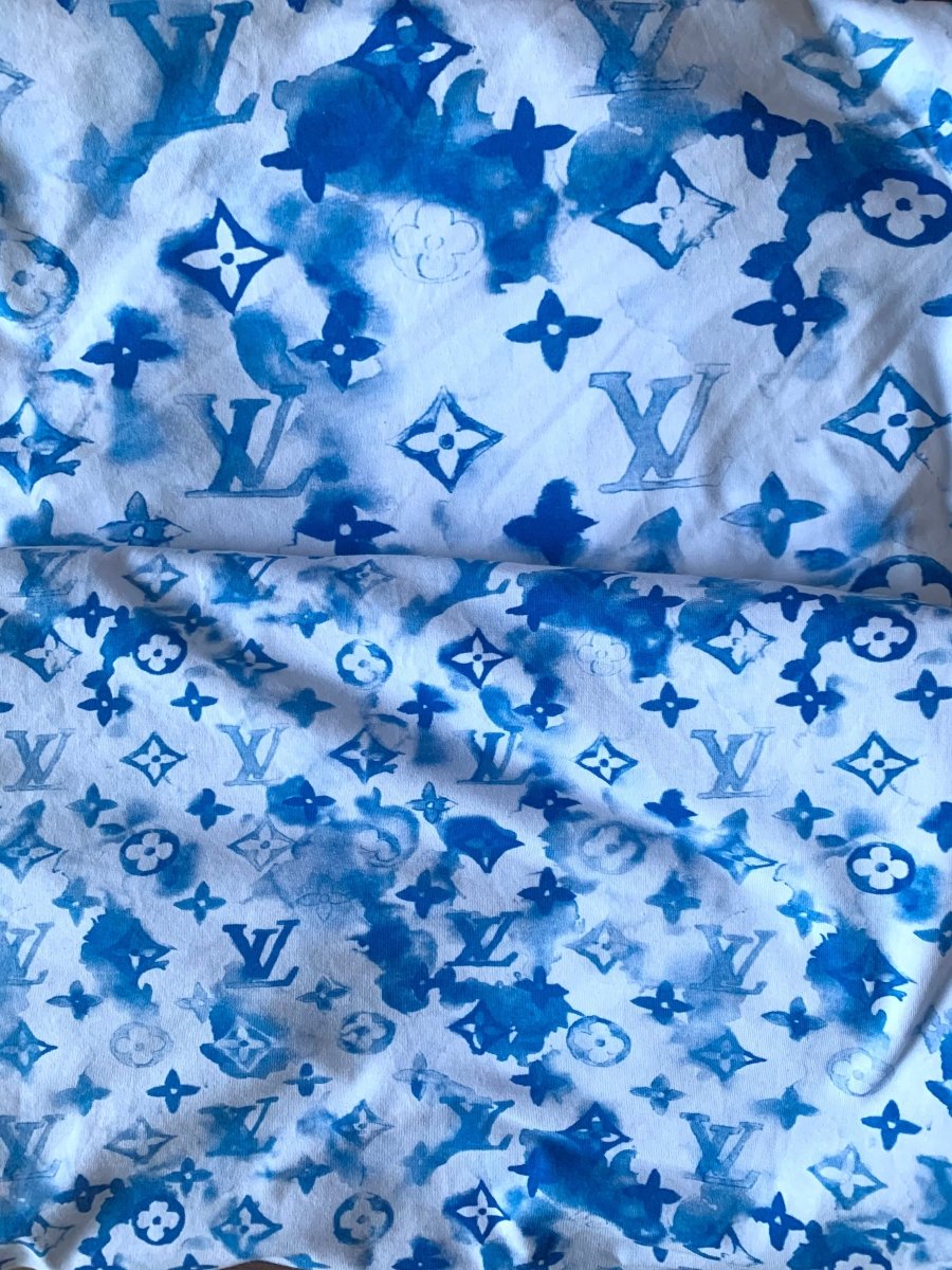 Stretchy Blue Watercolor LV Cotton Fabric for T-Shirt - mingfabricstore