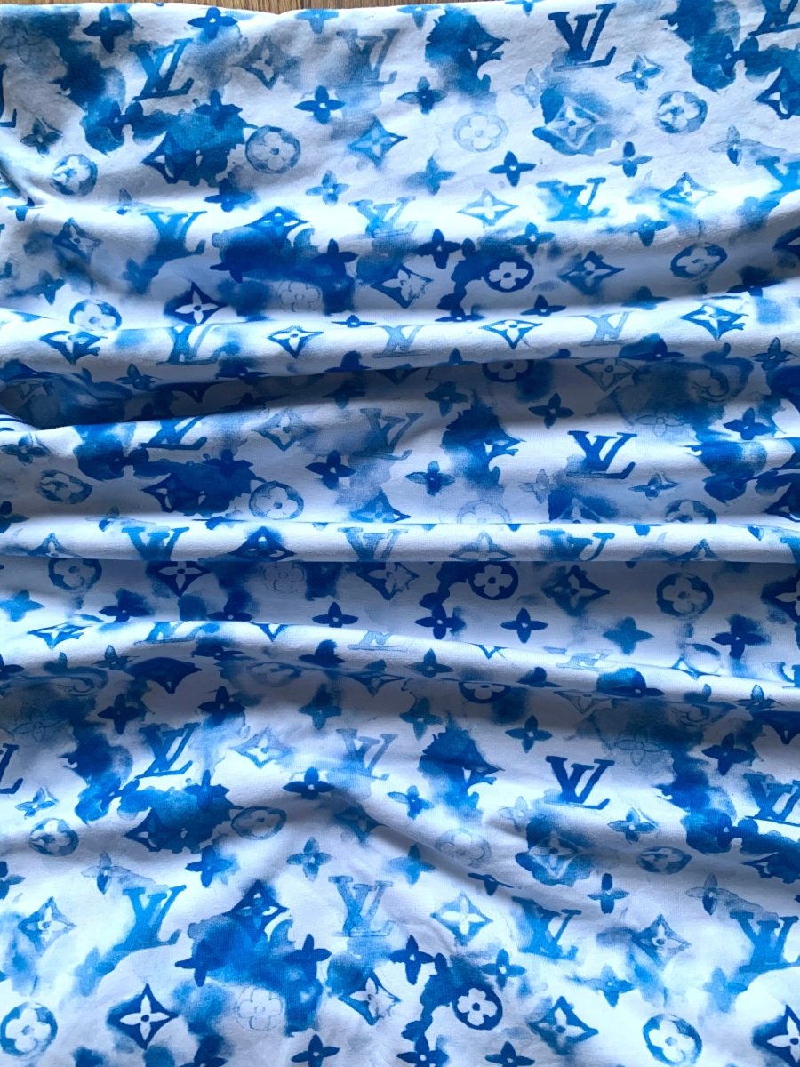 Stretchy Blue Watercolor LV Cotton Fabric for T-Shirt - mingfabricstore