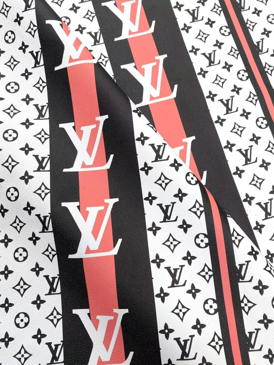 Stripe LV Louis Vuitton Designer Leather Handmade Fabric for DIY Sewing Sneaker Upholstery - mingfabricstore