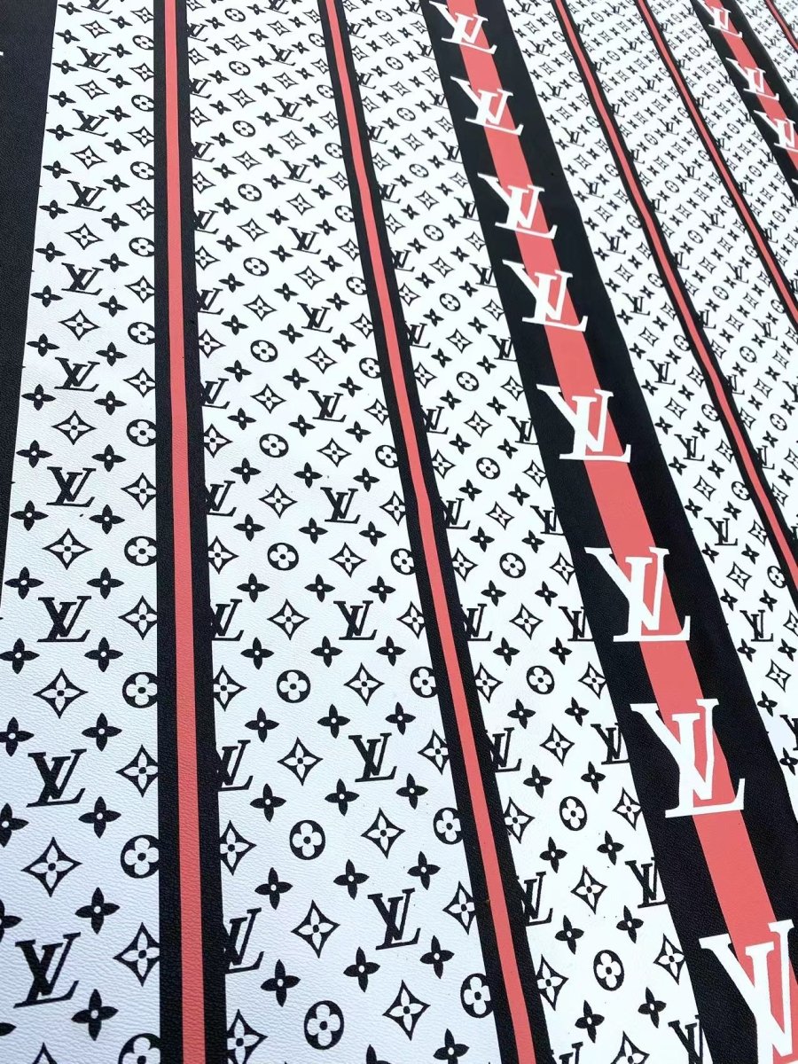 Stripe LV Louis Vuitton Designer Leather Handmade Fabric for DIY Sewing Sneaker Upholstery - mingfabricstore