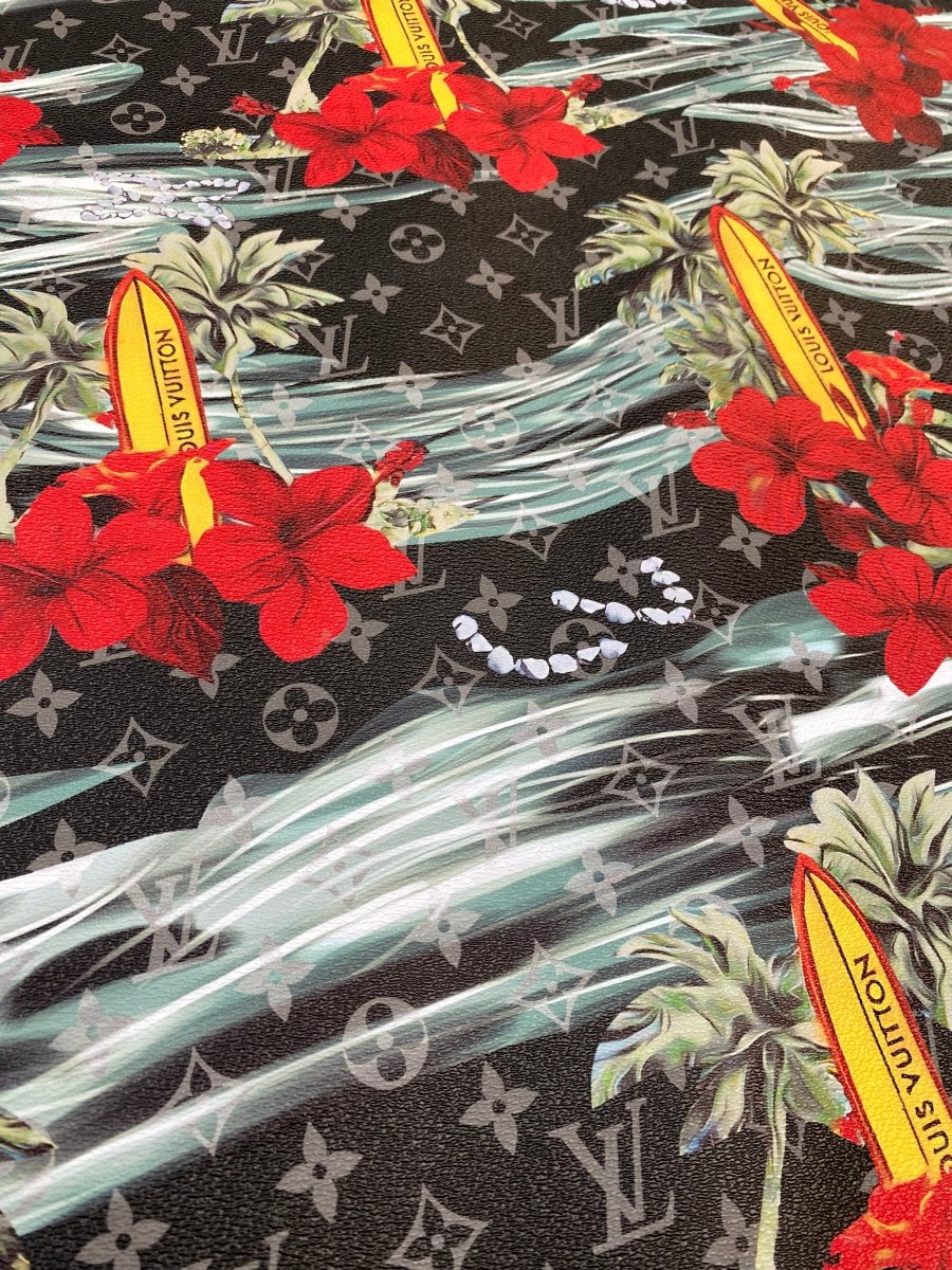 Summer Surfing Louis Vuitton Leather for Handmade DIY Crafts Custom Sneakers Upholstery - mingfabricstore