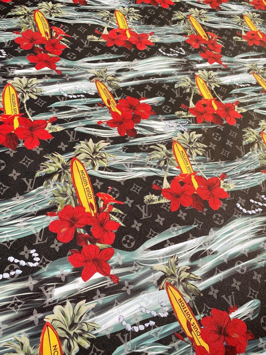 Summer Surfing Louis Vuitton Leather for Handmade DIY Crafts Custom Sneakers Upholstery - mingfabricstore