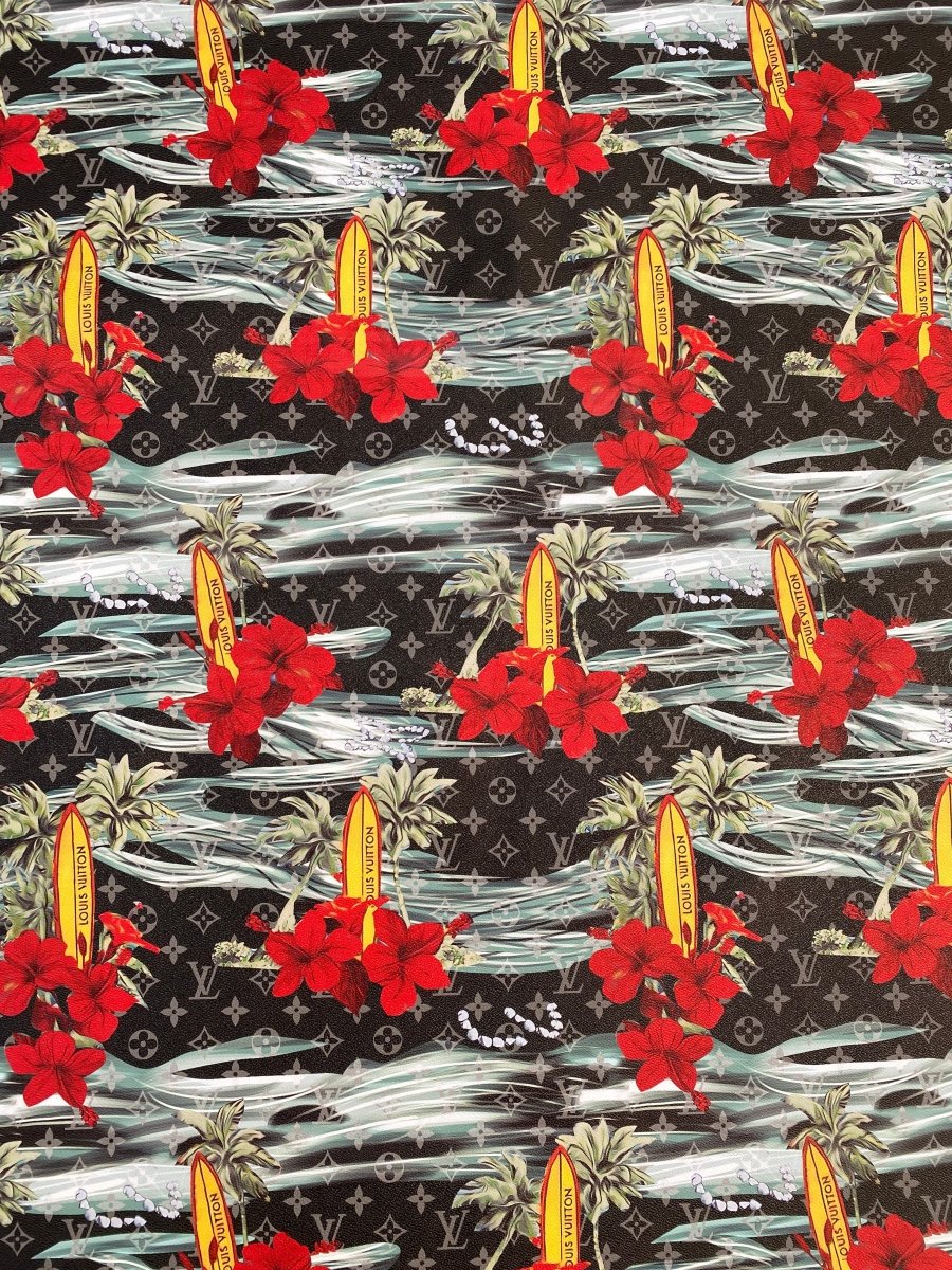 Summer Surfing Louis Vuitton Leather for Handmade DIY Crafts Custom Sneakers Upholstery - mingfabricstore