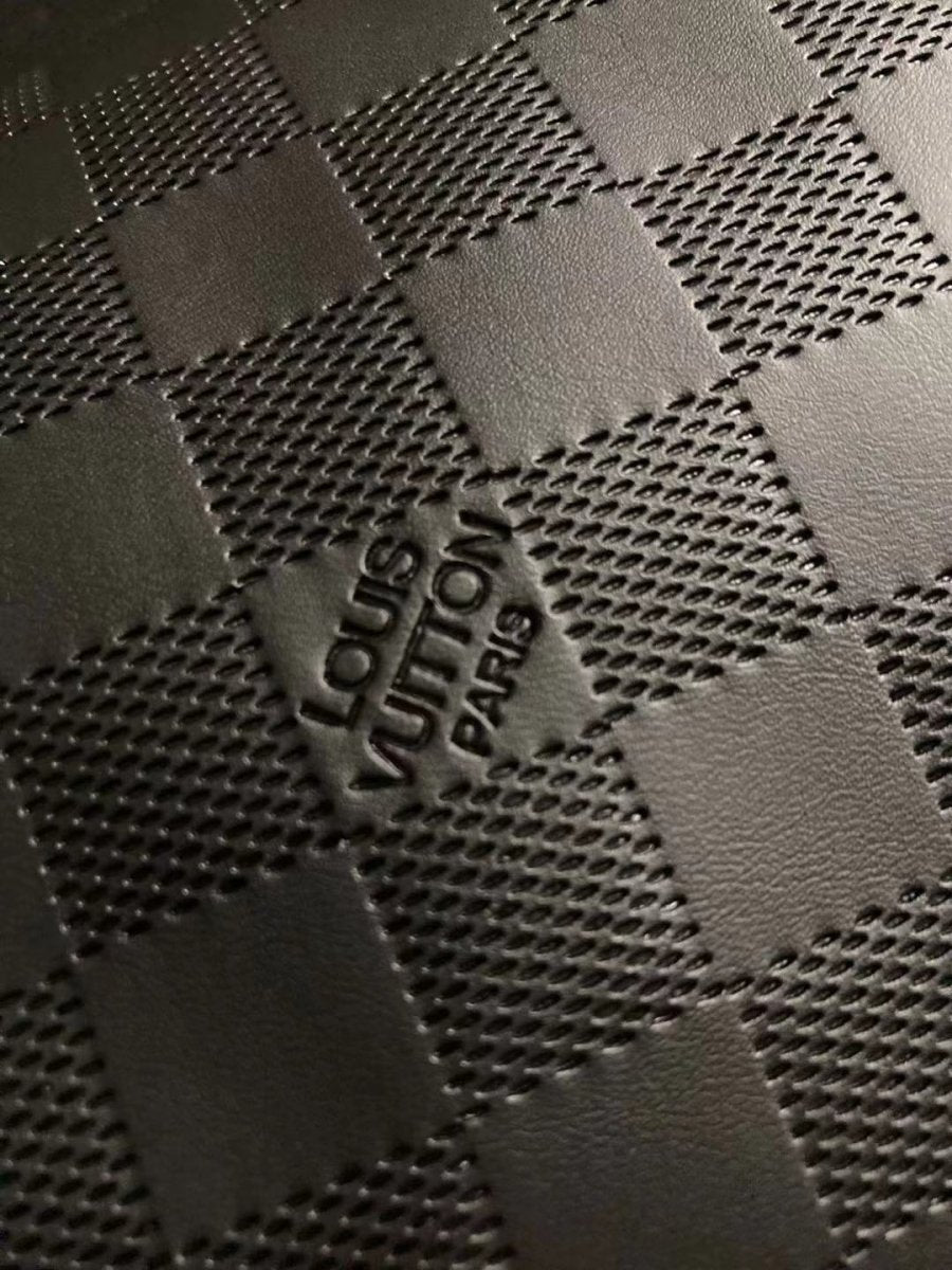 Textured Black Embossed LV Damier Check Soft Leather - mingfabricstore