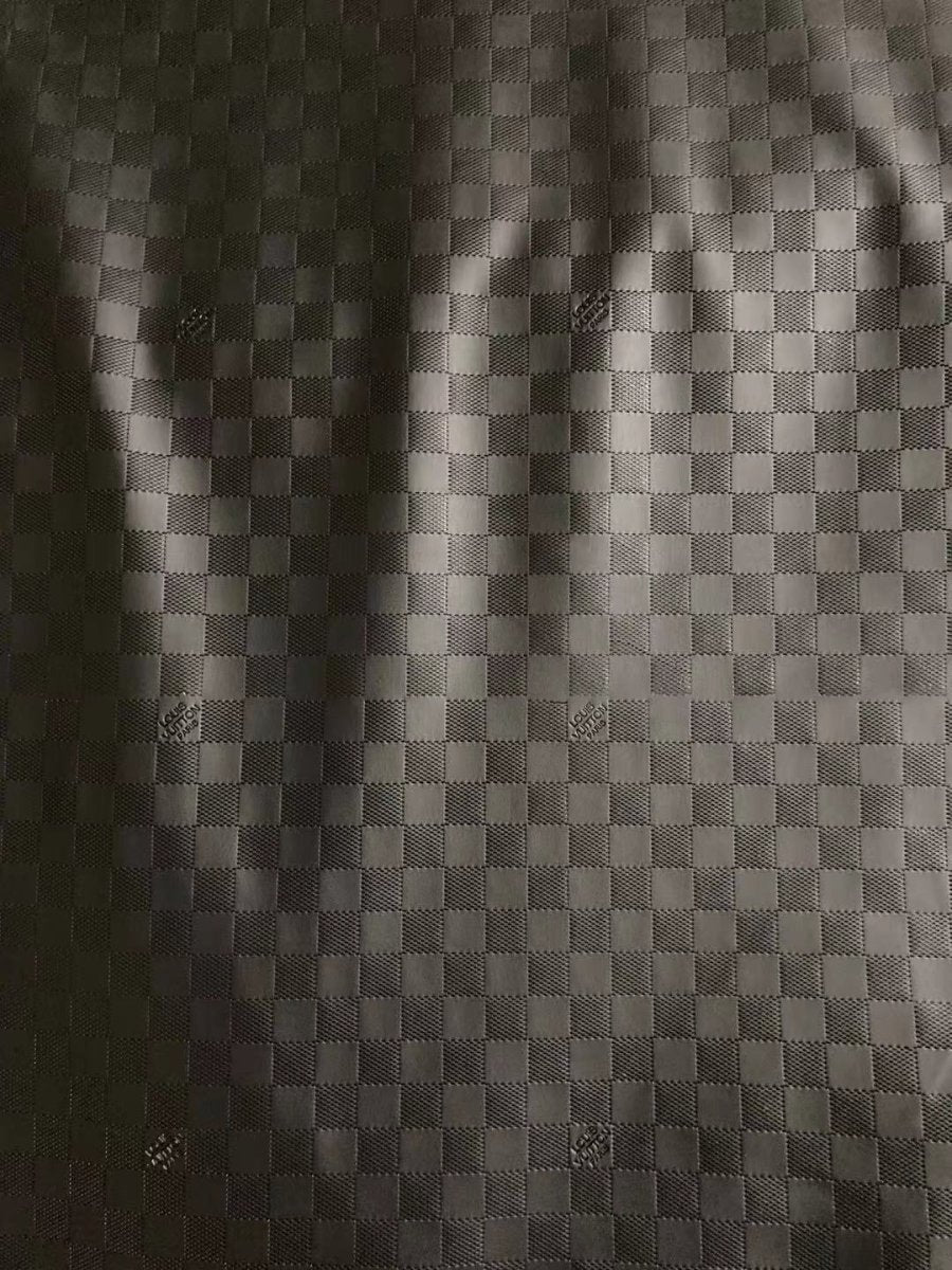 Textured Black Embossed LV Damier Check Soft Leather - mingfabricstore