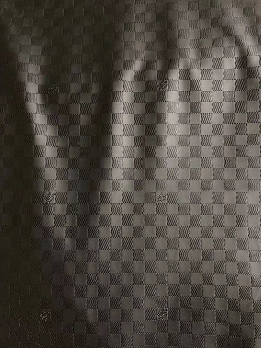 Textured Black Embossed LV Damier Check Soft Leather - mingfabricstore
