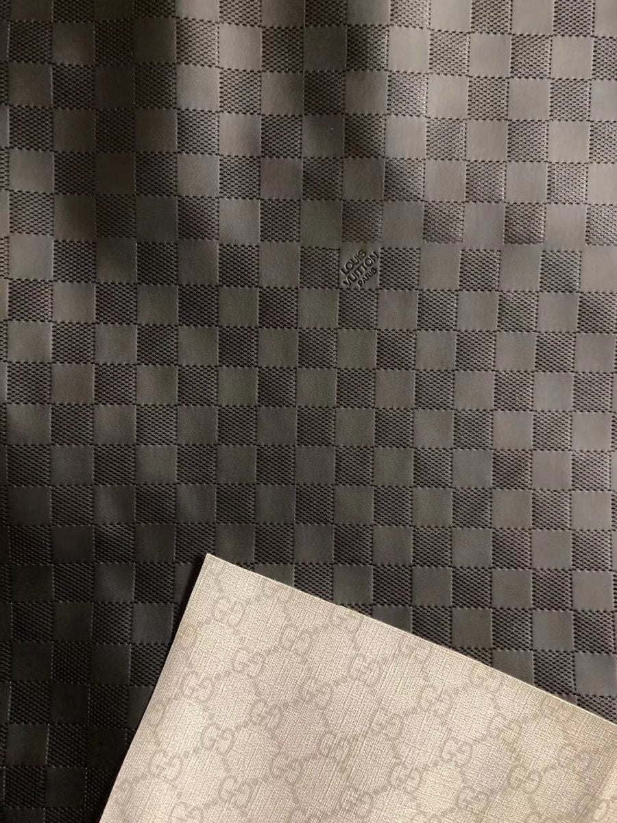 Textured Black Embossed LV Damier Check Soft Leather - mingfabricstore