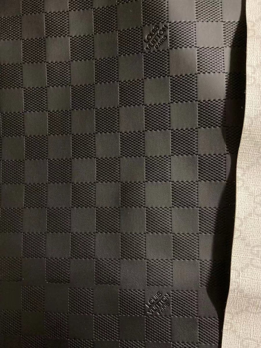 Textured Black Embossed LV Damier Check Soft Leather - mingfabricstore