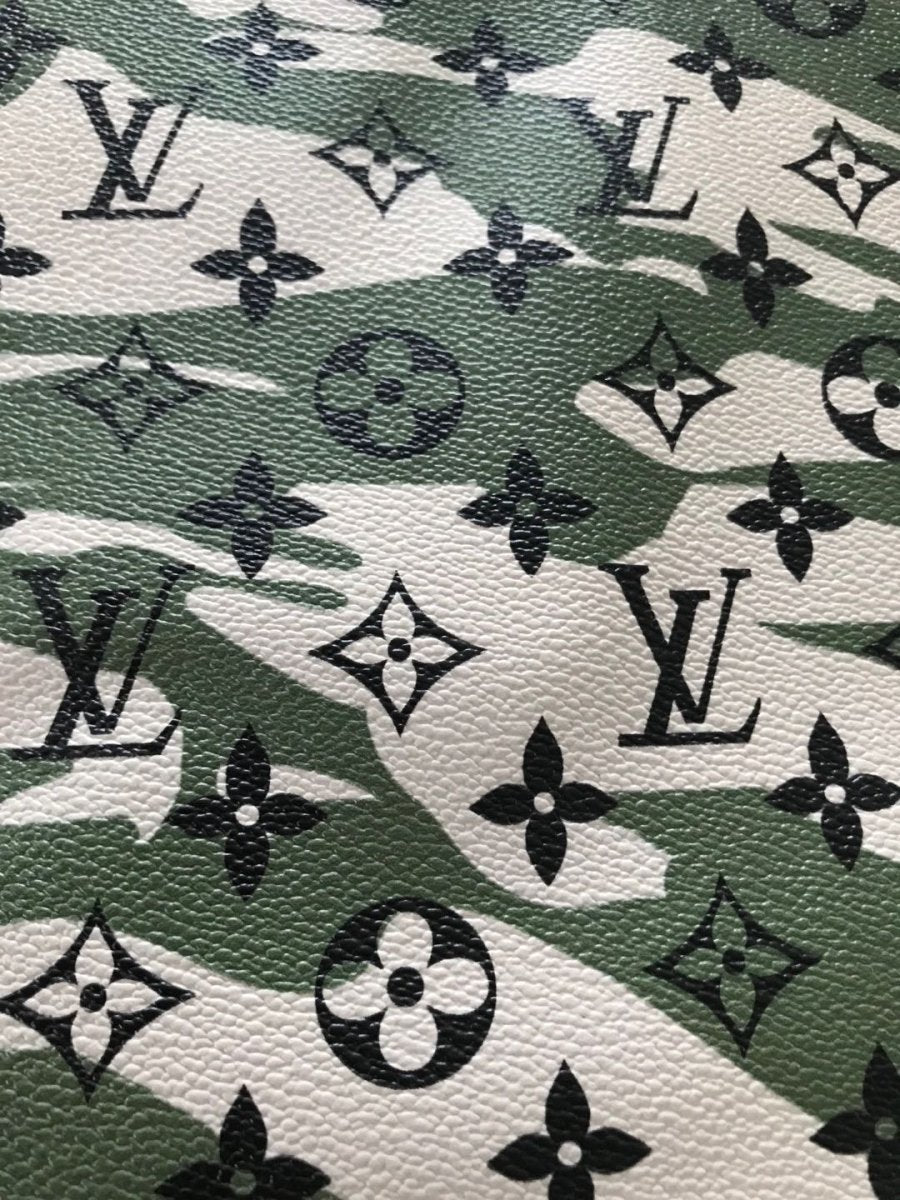Trending LV Green Camo Leather Fabric for Shoe Custom Bag - mingfabricstore