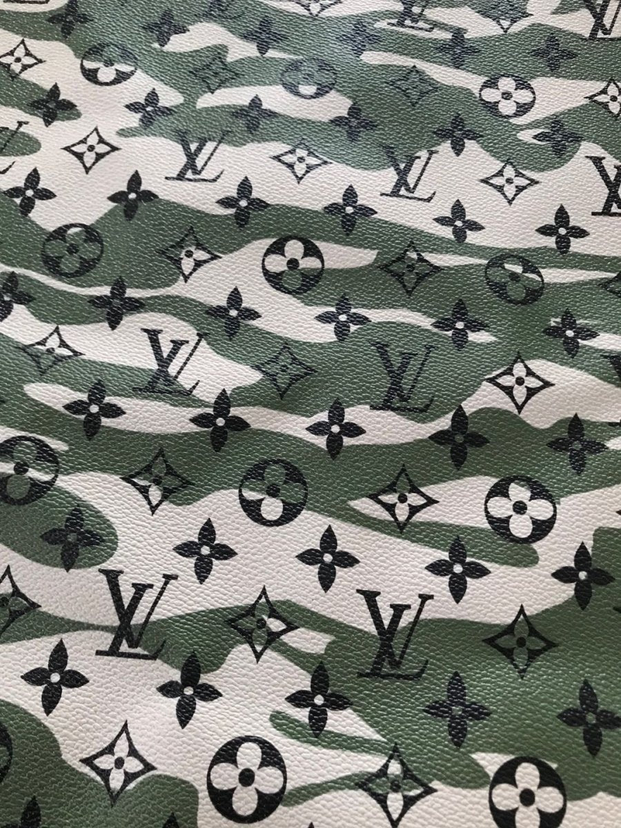 Trending LV Green Camo Leather Fabric for Shoe Custom Bag - mingfabricstore