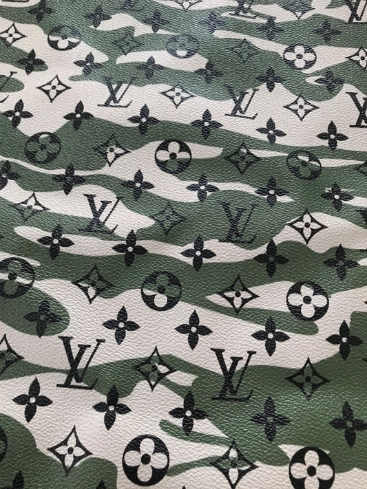 Trending LV Green Camo Leather Fabric for Shoe Custom Bag - mingfabricstore
