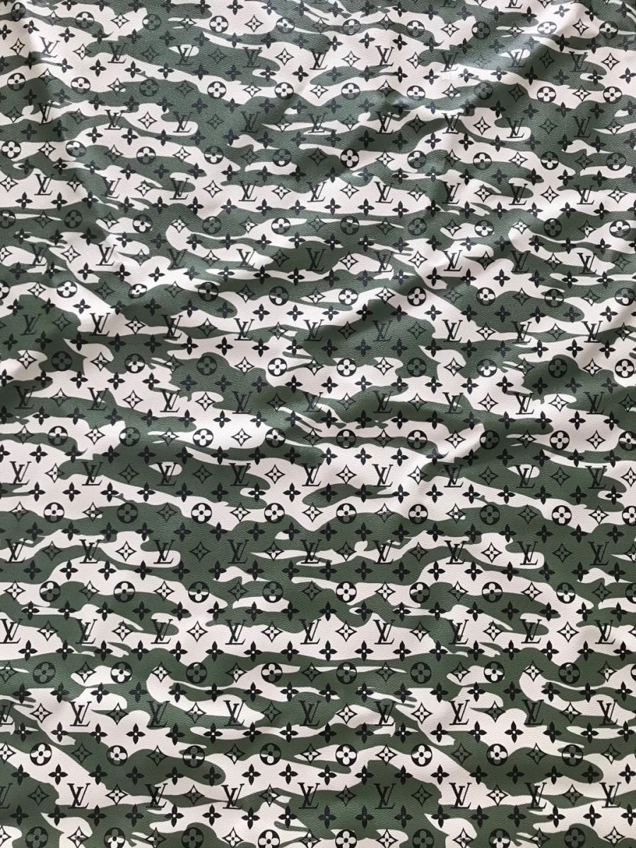 Trending LV Green Camo Leather Fabric for Shoe Custom Bag - mingfabricstore