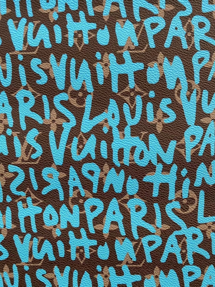 Turquoise Graffiti Louis Vuitton Vinyl Leather for Custom Sneakers Handcrafted - mingfabricstore