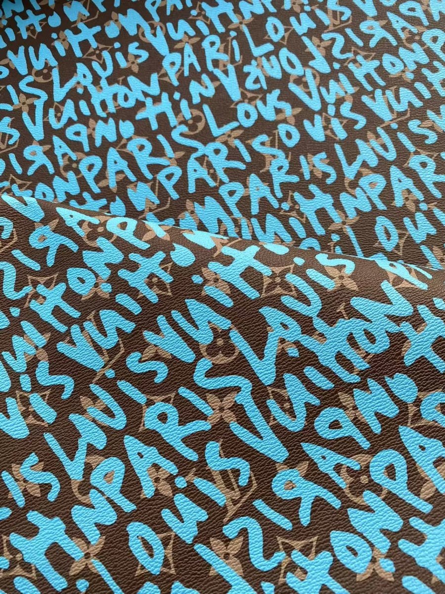 Turquoise Graffiti Louis Vuitton Vinyl Leather for Custom Sneakers Handcrafted - mingfabricstore