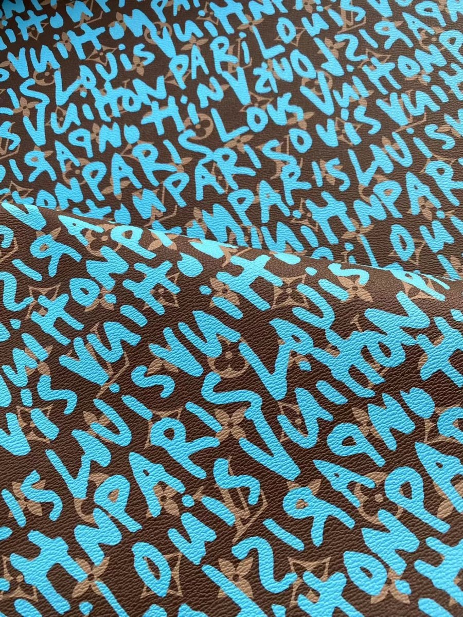 Turquoise Graffiti Louis Vuitton Vinyl Leather for Custom Sneakers Handcrafted - mingfabricstore