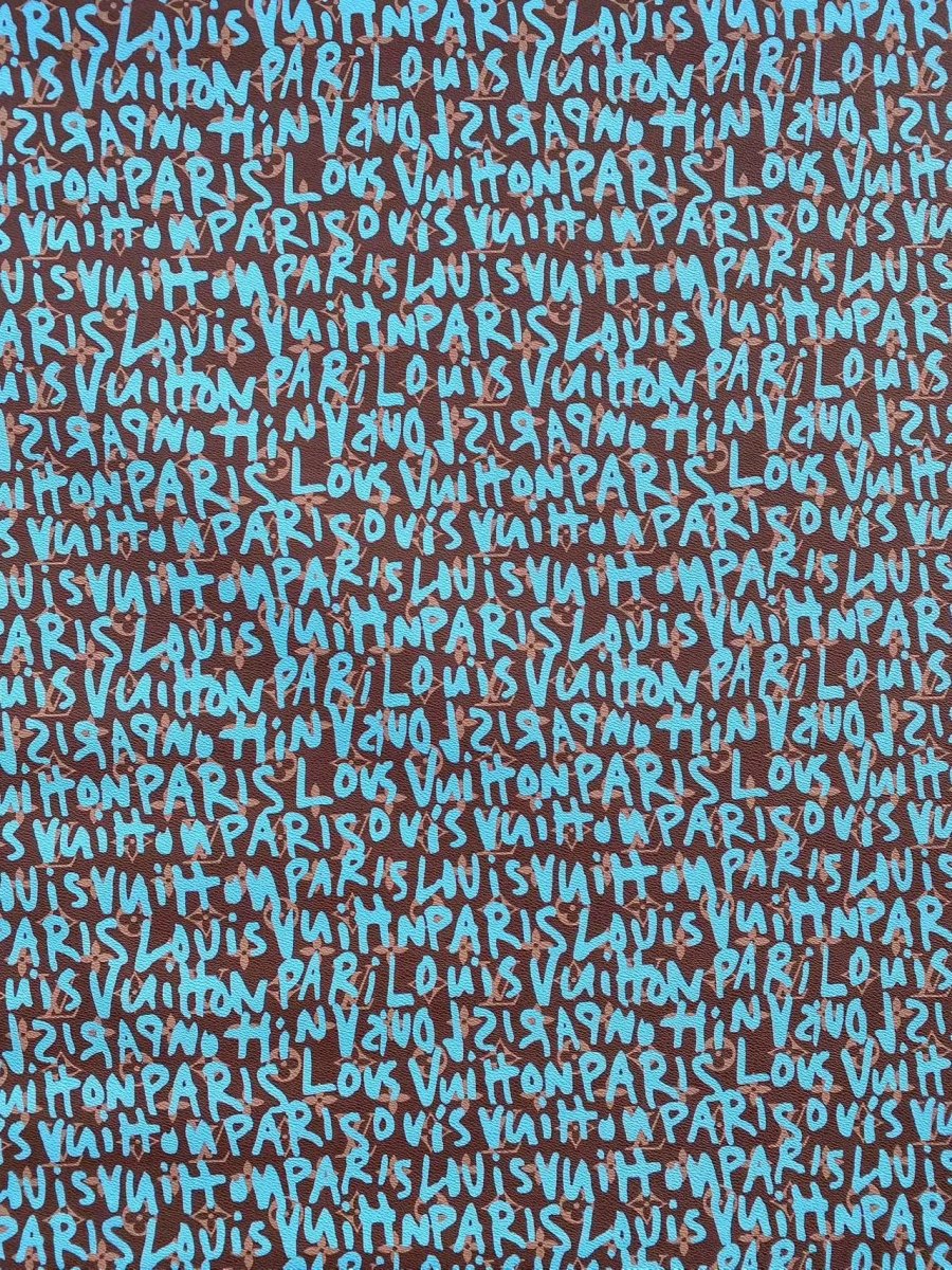 Turquoise Graffiti Louis Vuitton Vinyl Leather for Custom Sneakers Handcrafted - mingfabricstore