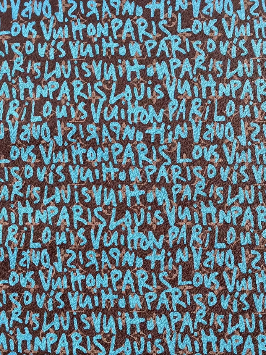 Turquoise Graffiti Louis Vuitton Vinyl Leather for Custom Sneakers Handcrafted - mingfabricstore