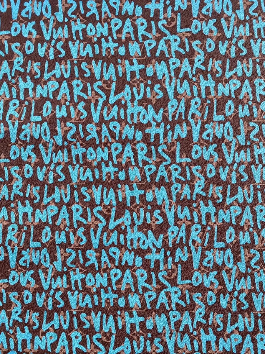 Turquoise Graffiti Louis Vuitton Vinyl Leather for Custom Sneakers Handcrafted - mingfabricstore
