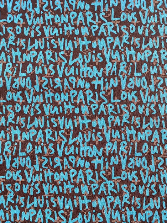 Turquoise Graffiti Louis Vuitton Vinyl Leather for Custom Sneakers Handcrafted - mingfabricstore