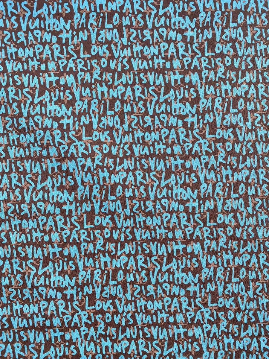 Turquoise Graffiti Louis Vuitton Vinyl Leather for Custom Sneakers Handcrafted - mingfabricstore