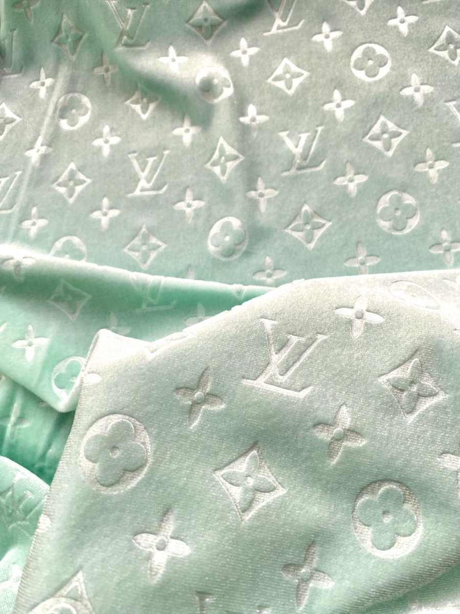 Turquoise Mint Louis Vuitton LV Velvet Shoe Sneaker Fabric - mingfabricstore
