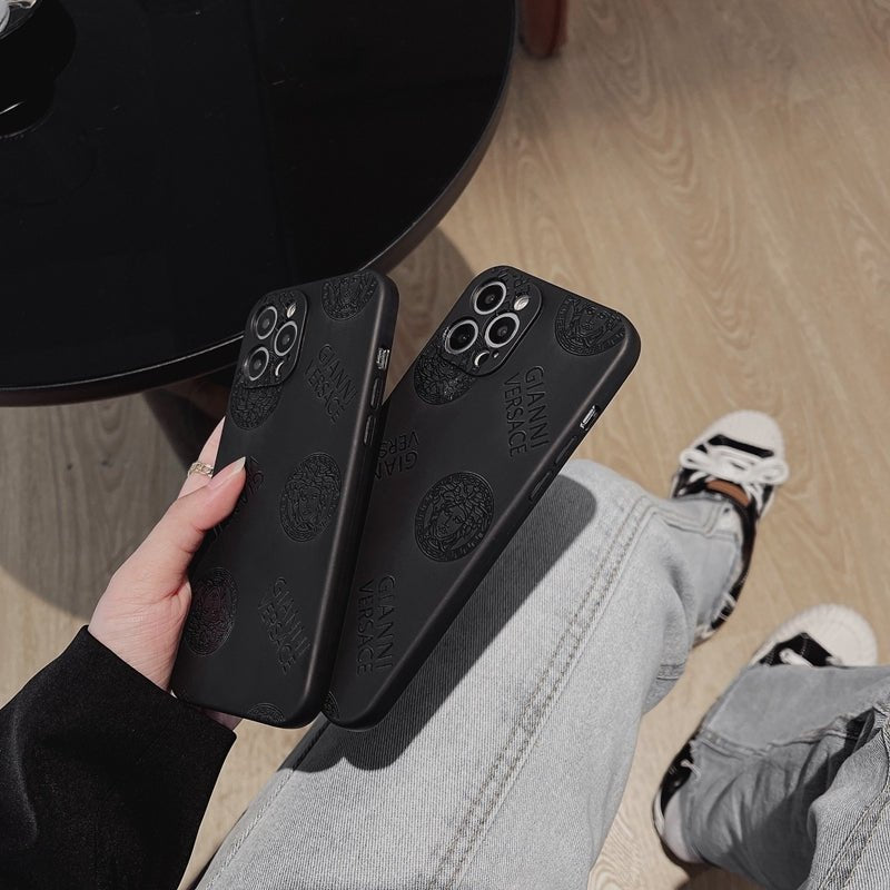 Versace Black PU Street Phone cases - mingfabricstore
