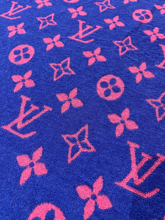 Vivid Blue Pink Louis Vuitton Beach Towel Fabric Terry Cotton for Handmade DIY Sewing - mingfabricstore