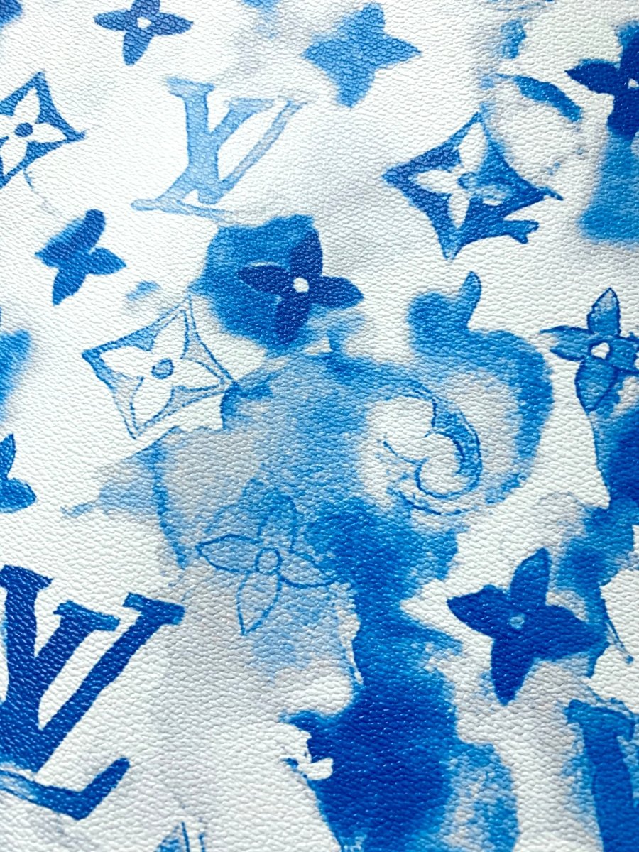 Vivid Blue Watercolor LV Leather Fabric For Handmade Crafting Bag - mingfabricstore