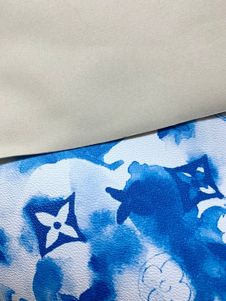 Vivid Blue Watercolor LV Leather Fabric For Handmade Crafting Bag - mingfabricstore