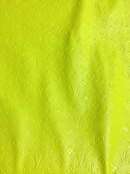 Vivid Bright Lemon Yellow Embossed LV - mingfabricstore